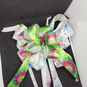 Hand Crafted Colorful Tie-Dye Ribbon Bow